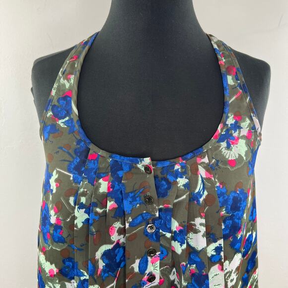 RACHEL RACHEL ROY Pleated Button Henley Floral Tank Top Blouse Flowy XS - Picture 3 of 9